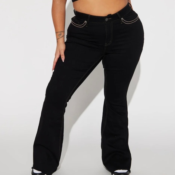 Mid Rise Stretch Flare Jeans Black - Picture 5 of 7